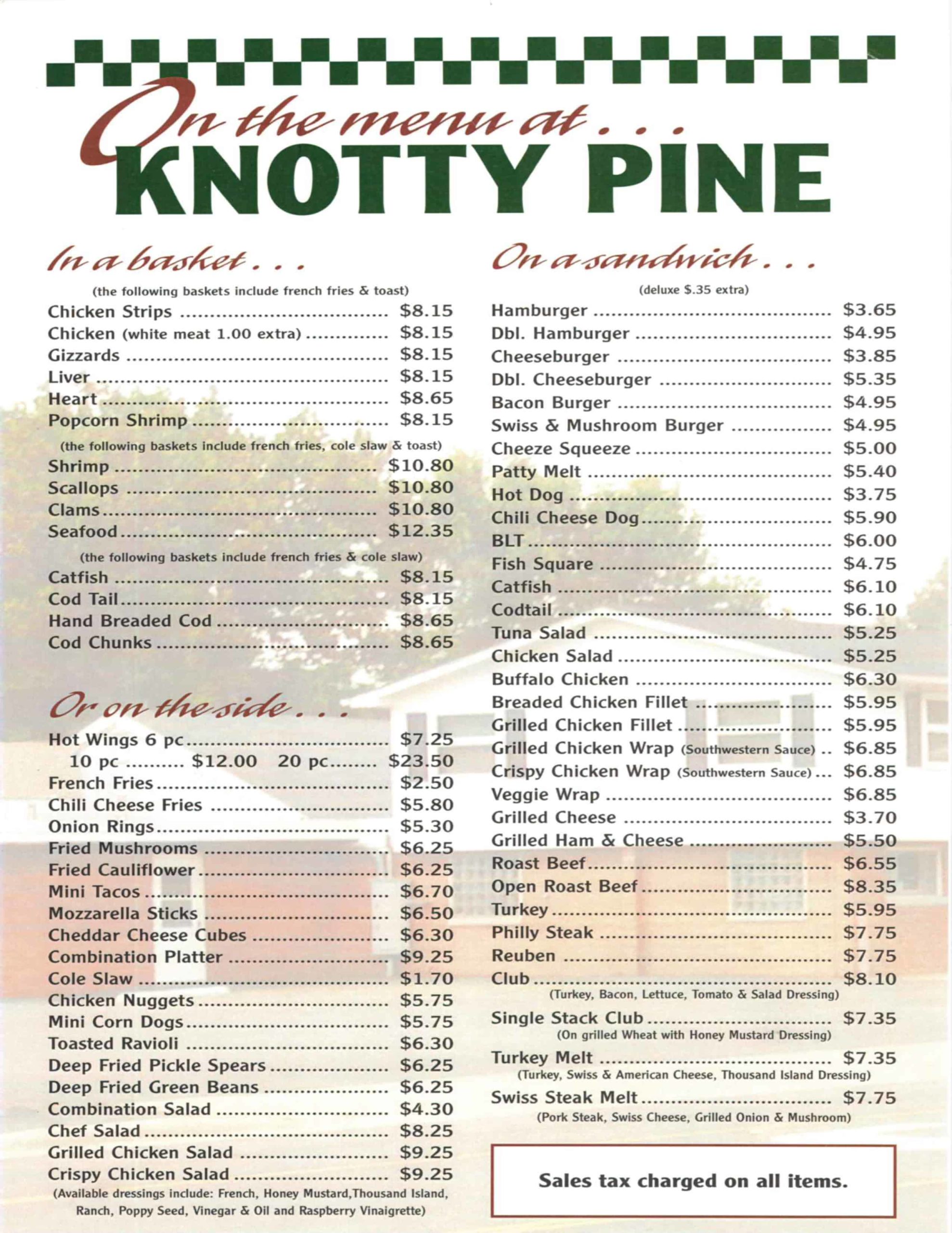 knotty pine menu