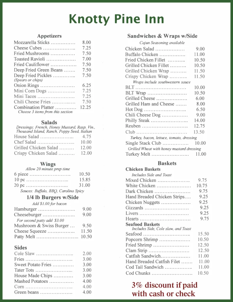 knotty pine menu page 1